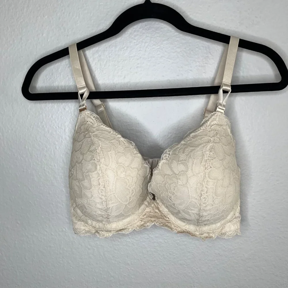 Aerie Cream Lace Plunge Push Up Bra Size 36D